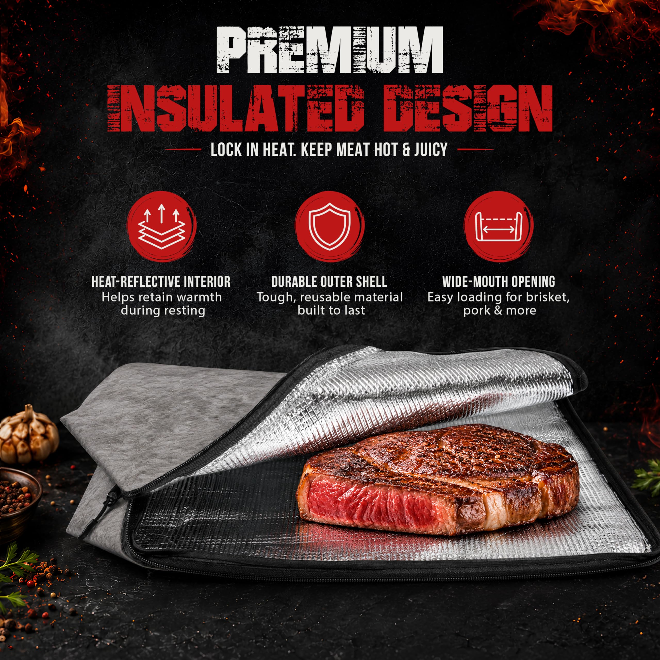 Jibarish bag holding full brisket to preserve temperature and moisture