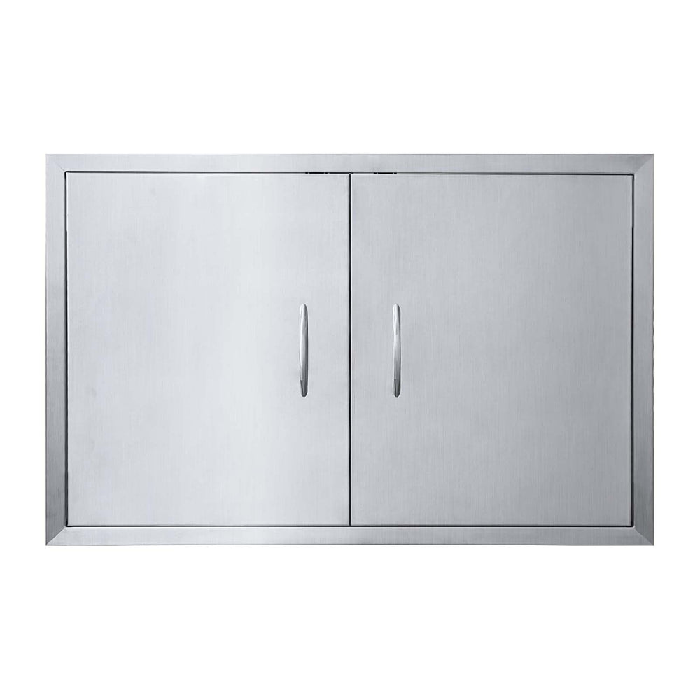 JIE JIN front view of double doors showing durable brushed stainless finish and clean look