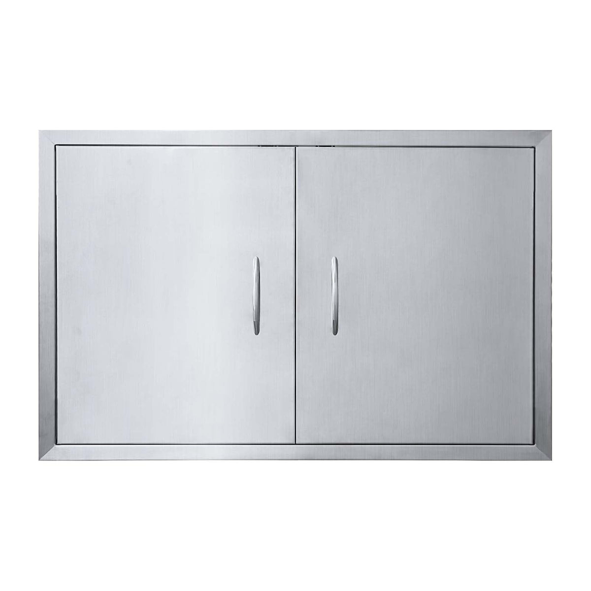 JIE JIN front view of double doors showing durable brushed stainless finish and clean look