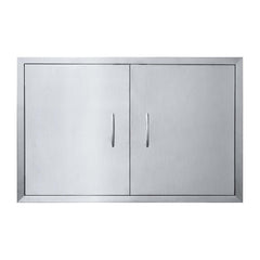 JIE JIN front view of double doors showing durable brushed stainless finish and clean look