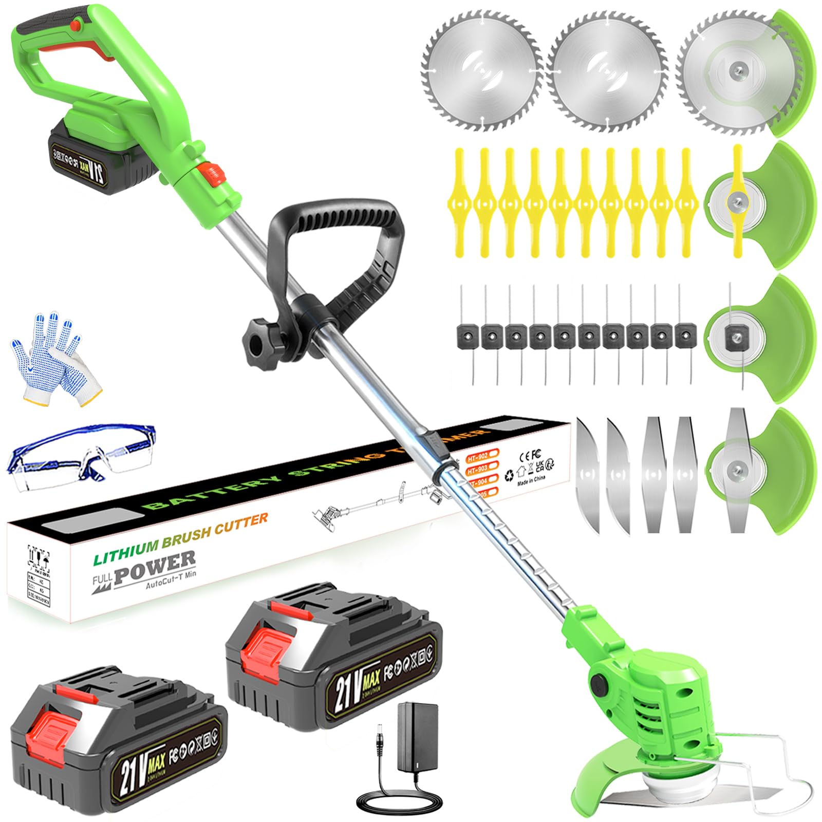 JIEKERUOYU front view showing whole cordless weed wacker, clear benefit of compact storage