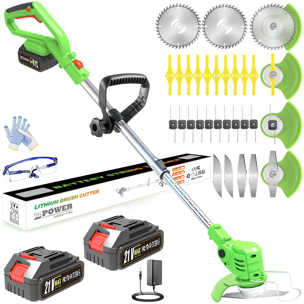 JIEKERUOYU front view showing whole cordless weed wacker, clear benefit of compact storage