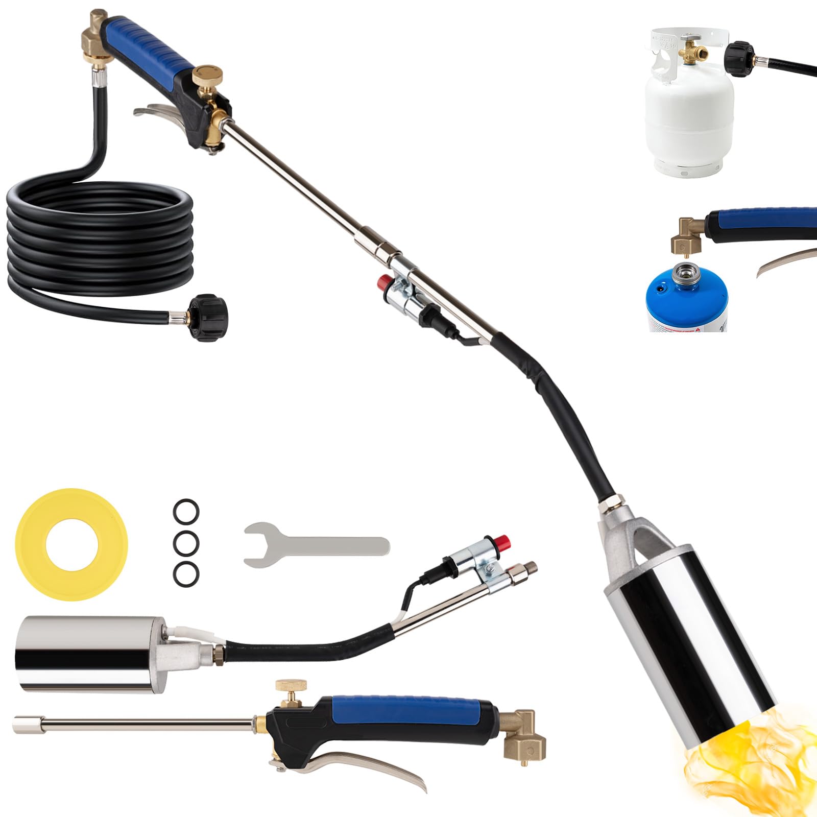 Jiimee front view showing full torch assembly and wide nozzle for fast weed removal