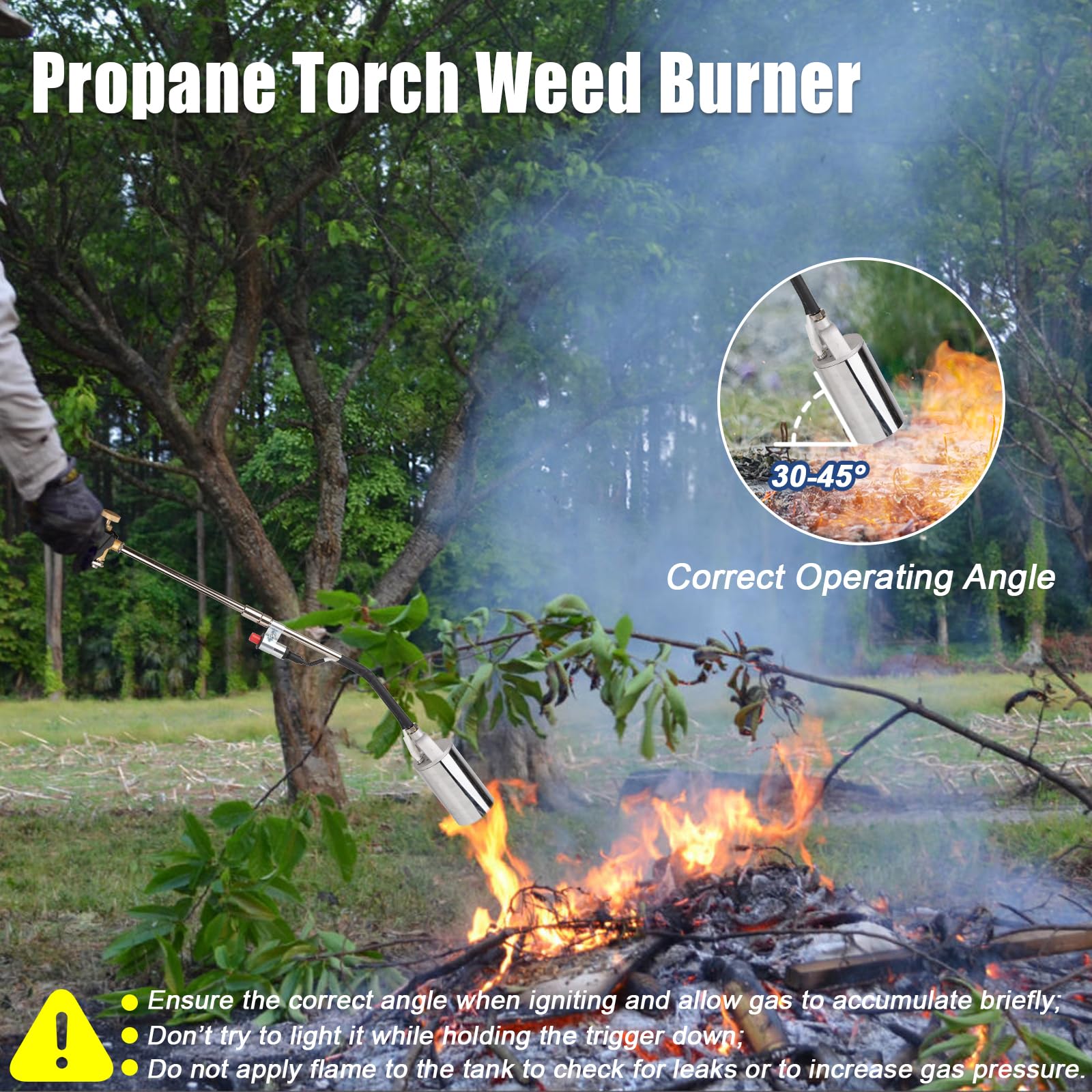 Jiimee beside standard propane tank showing 10ft hose reach and safe distance