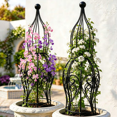 JILLSKY side profile of metal obelisk demonstrating slim footprint and stability