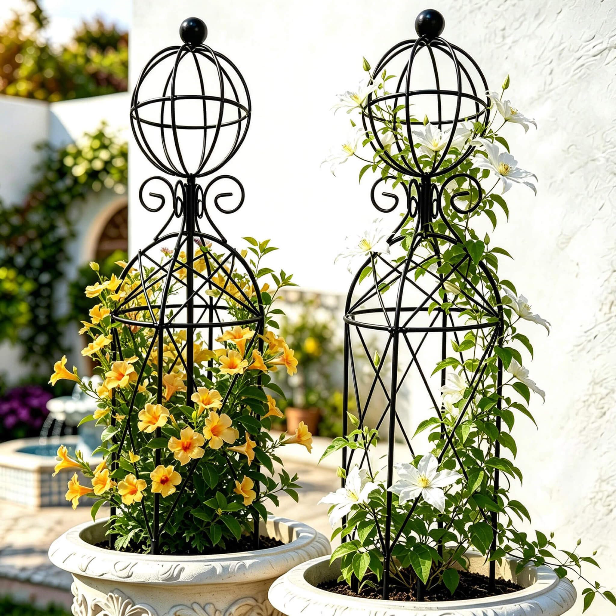 JILLSKY front view of 2-pack obelisk trellises showing clean silhouette and pairing benefit