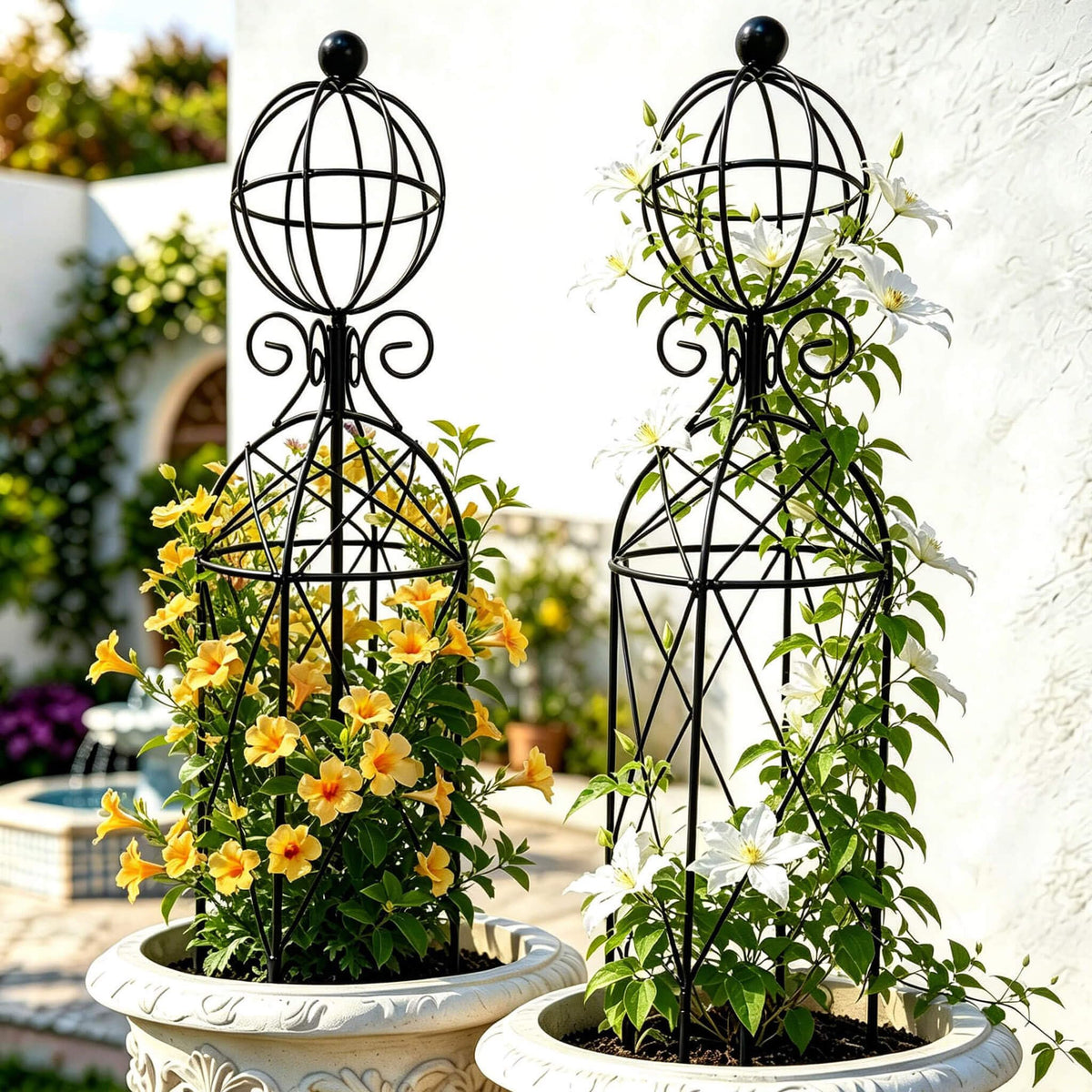 JILLSKY front view of 2-pack obelisk trellises showing clean silhouette and pairing benefit