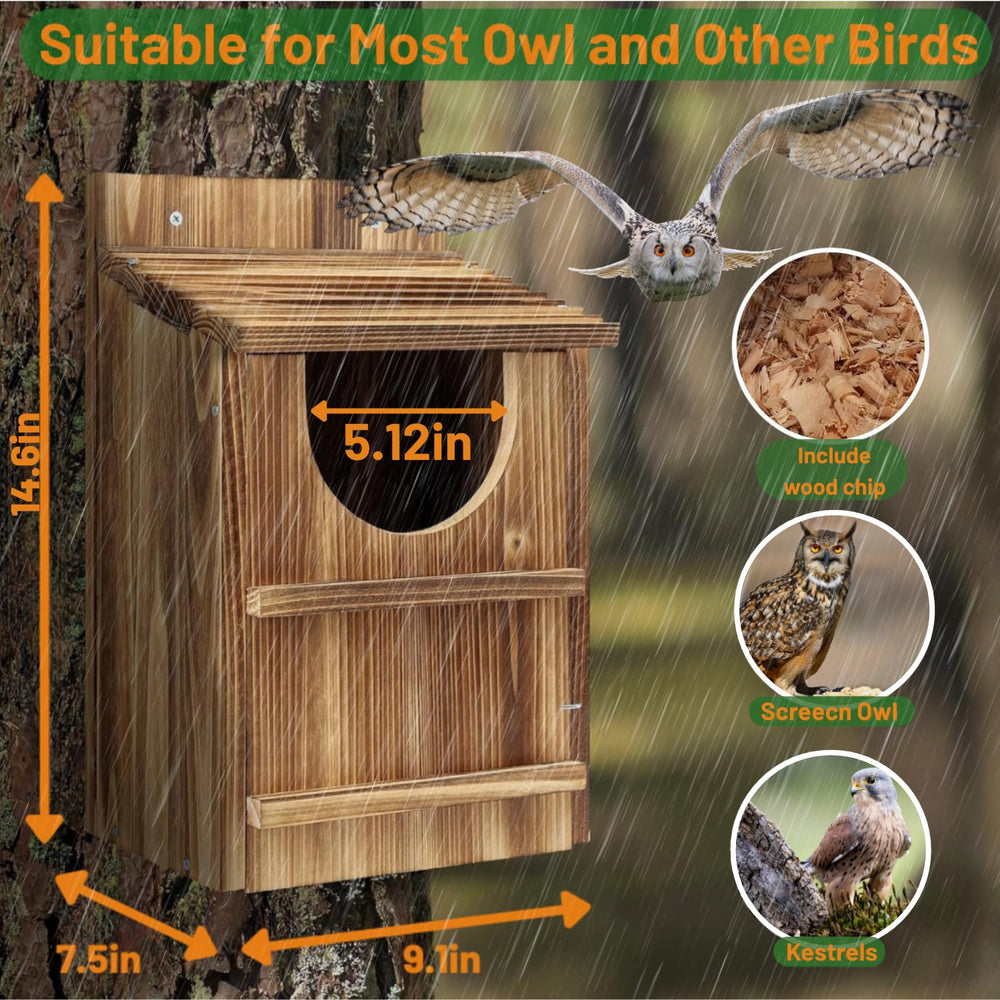 JILVGS owl box carbonized pine texture highlighting weather-resistant finish and durability