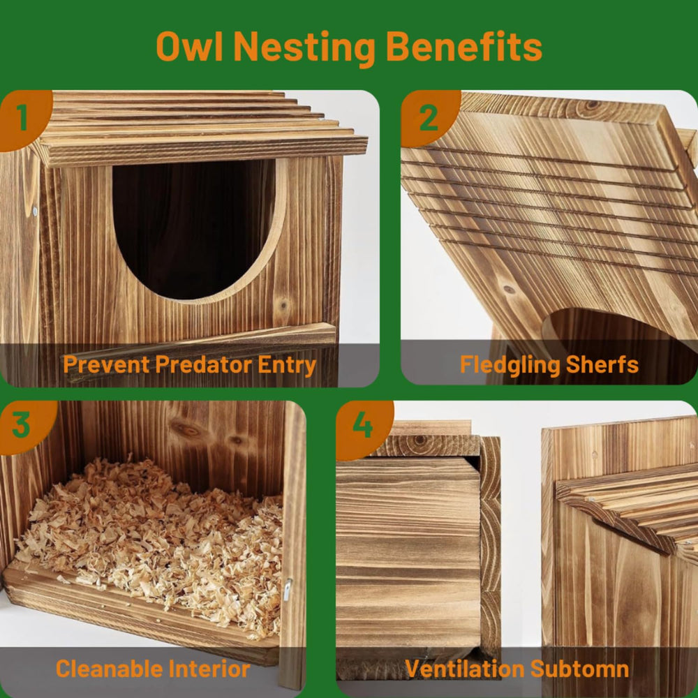 JILVGS owl box mounted on tree illustrating stable installation and wildlife habitat benefit