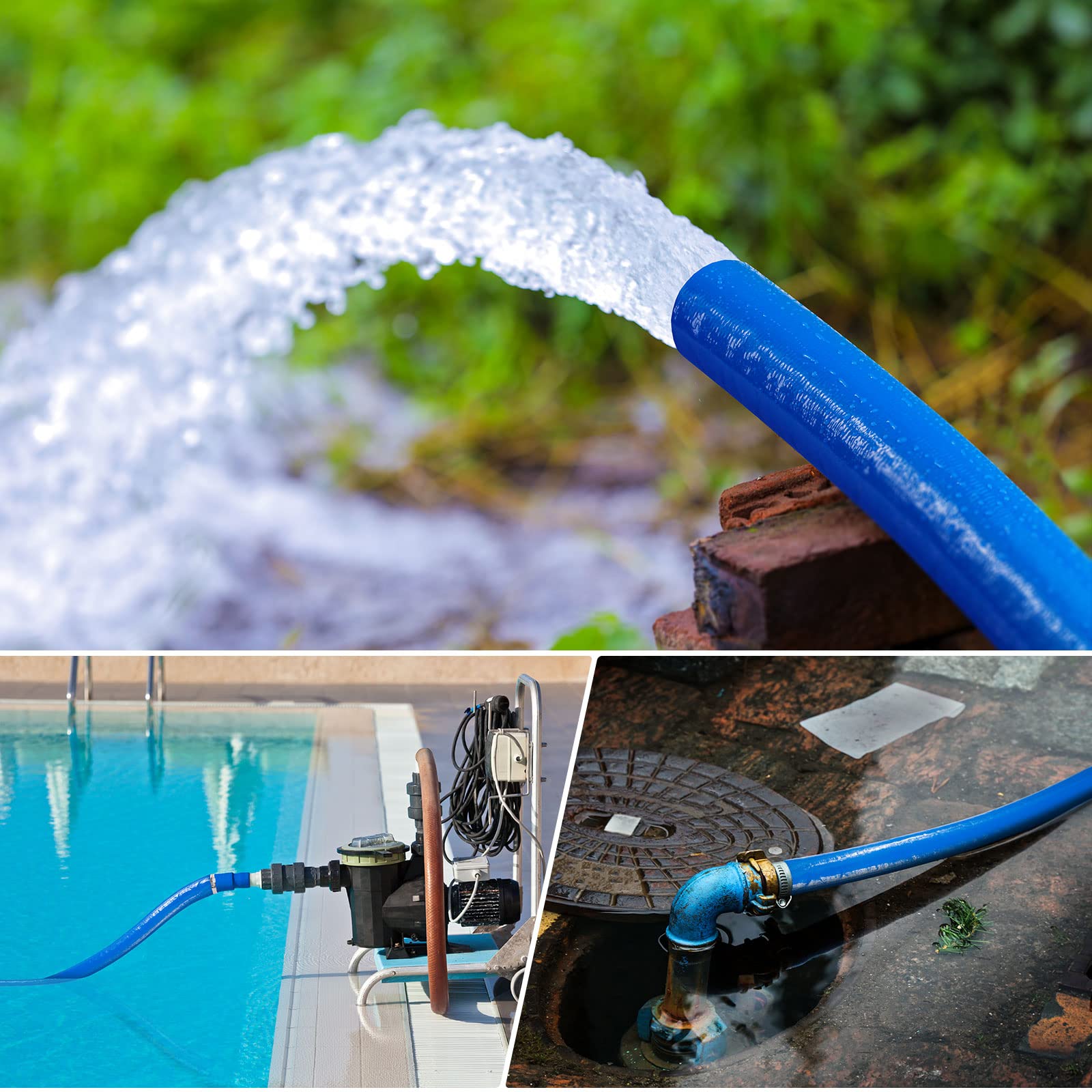Jin&Bao hose stretched across yard demonstrating full length and flow capacity benefit