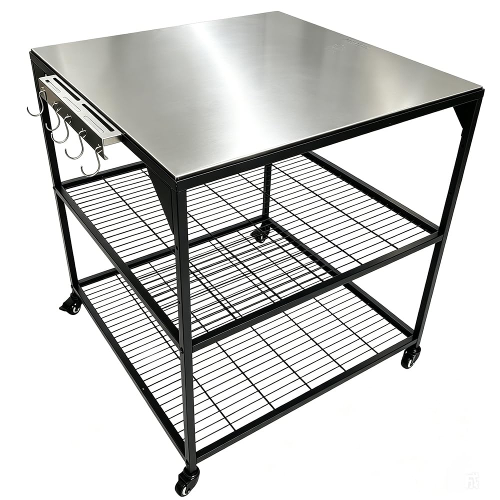 JIN BETTER GRILL PARTS front view showing sturdy tabletop and shelves, durable prep surface