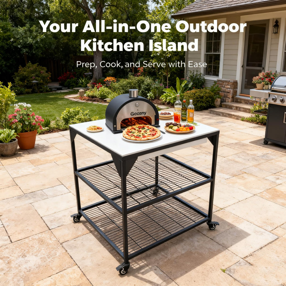 JIN BETTER GRILL PARTS staged on patio with pizza oven, versatile entertaining benefit
