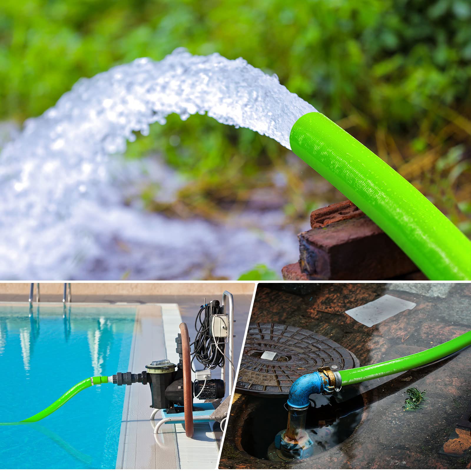Jin&Bao hose stretched beside measuring tape showing 50 ft length for flexible routing