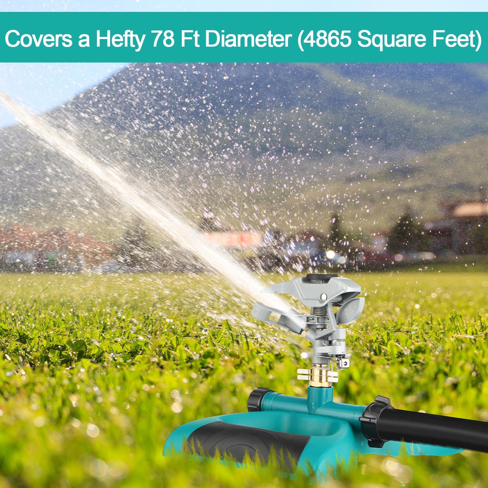 Jingmore sprinkler in use on lawn demonstrating even coverage benefit