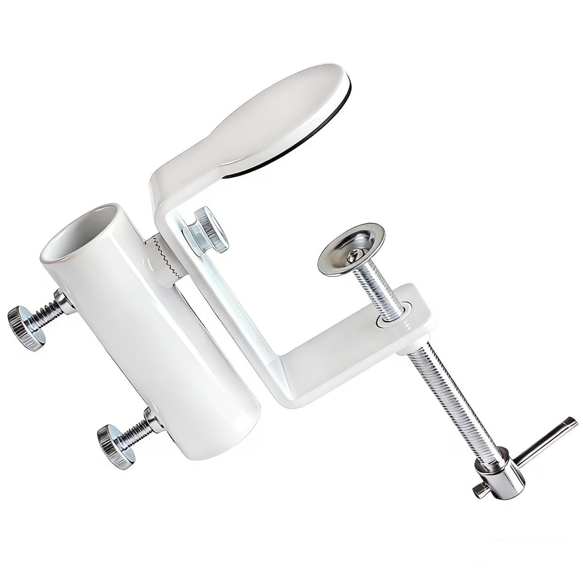 JINHAN clamp front view on balcony rail showing secure hold and stability