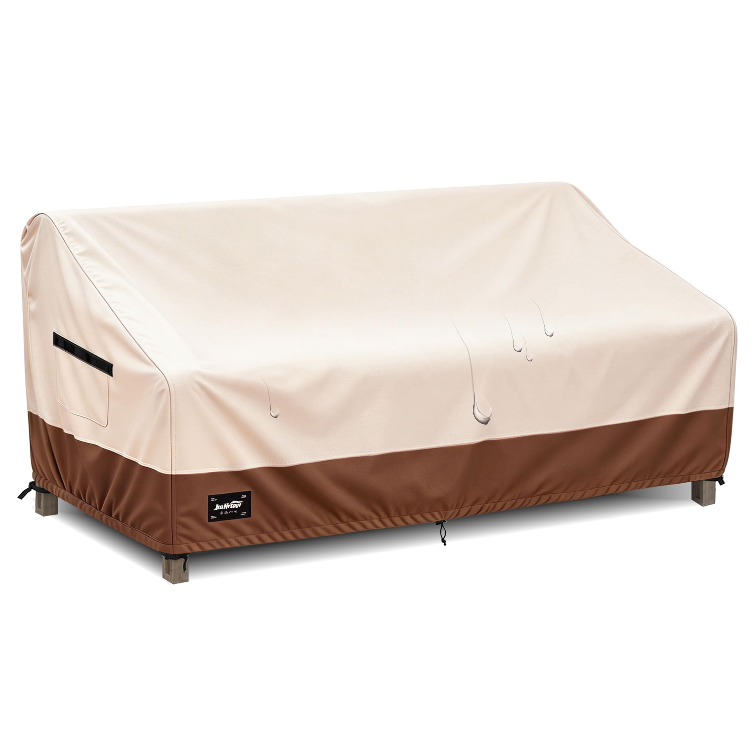 Jin Hrtoyi front view of 3-seater cover protecting patio sofa