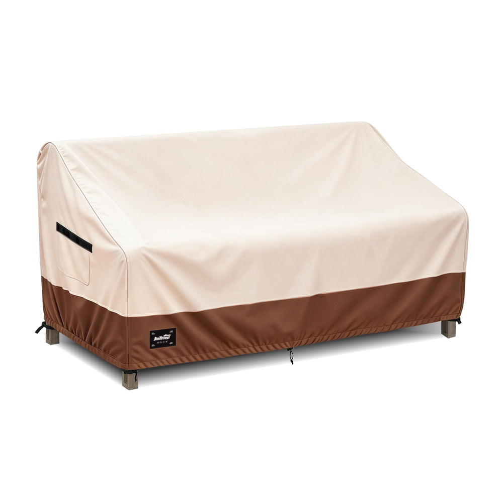 Jin Hrtoyi front view of cover protecting loveseat, keeps furniture dry