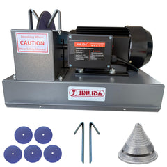 Jinlida front view of sharpener showing controls and wheel, clear workspace benefit
