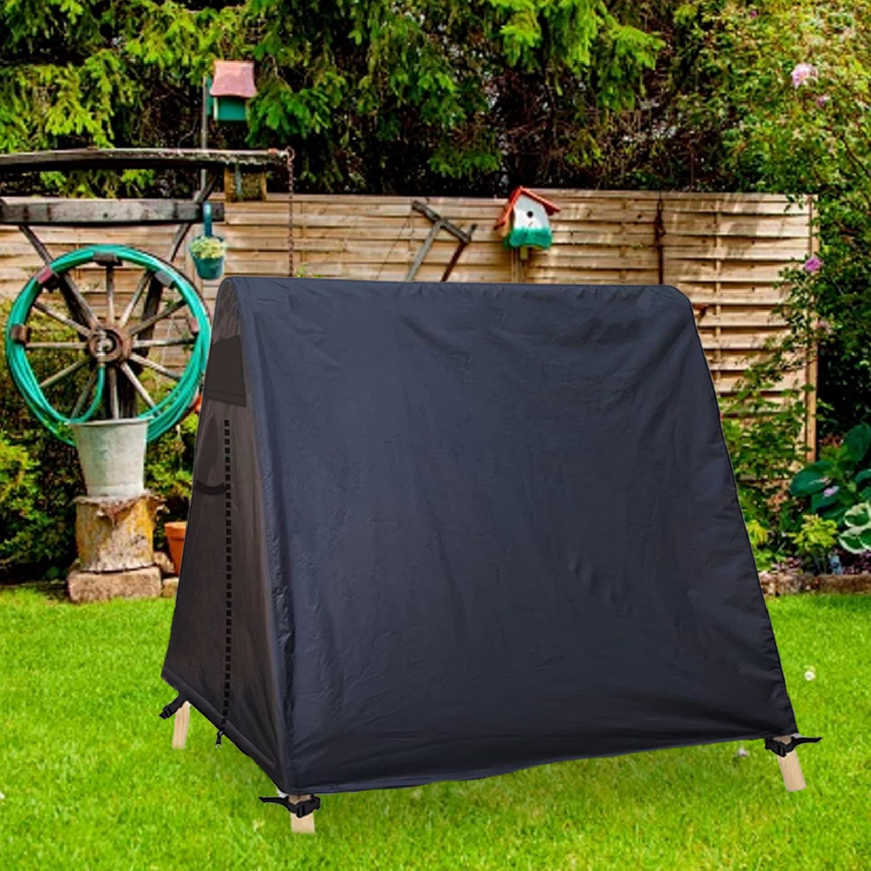 Jintogrive cover installed on porch swing in outdoor lifestyle setting