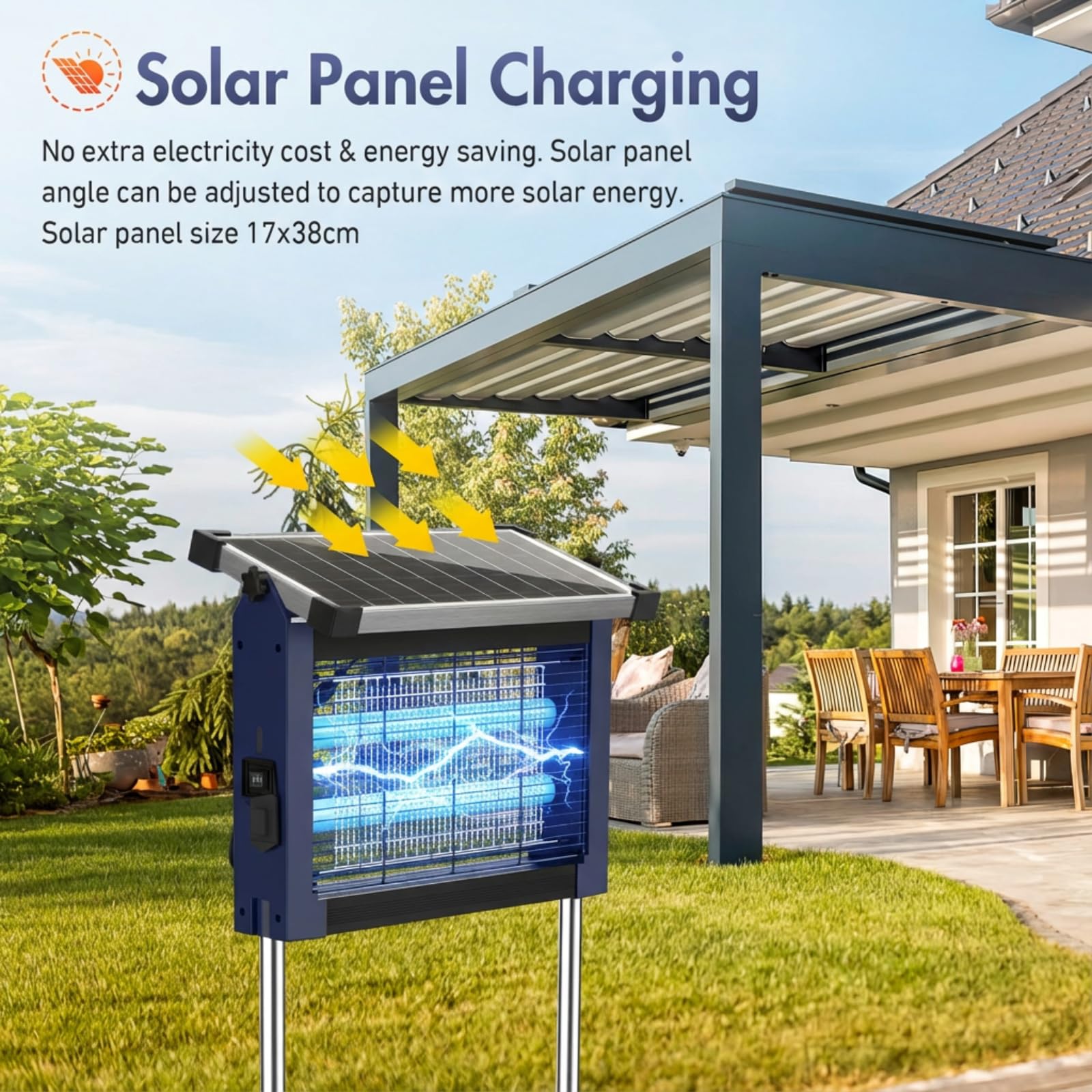 Jinyeda adjustable solar panel tilted to maximize sun for longer runtime
