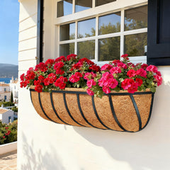 JINYICOCO liner fitted in window box with petunias, neat healthy display benefit