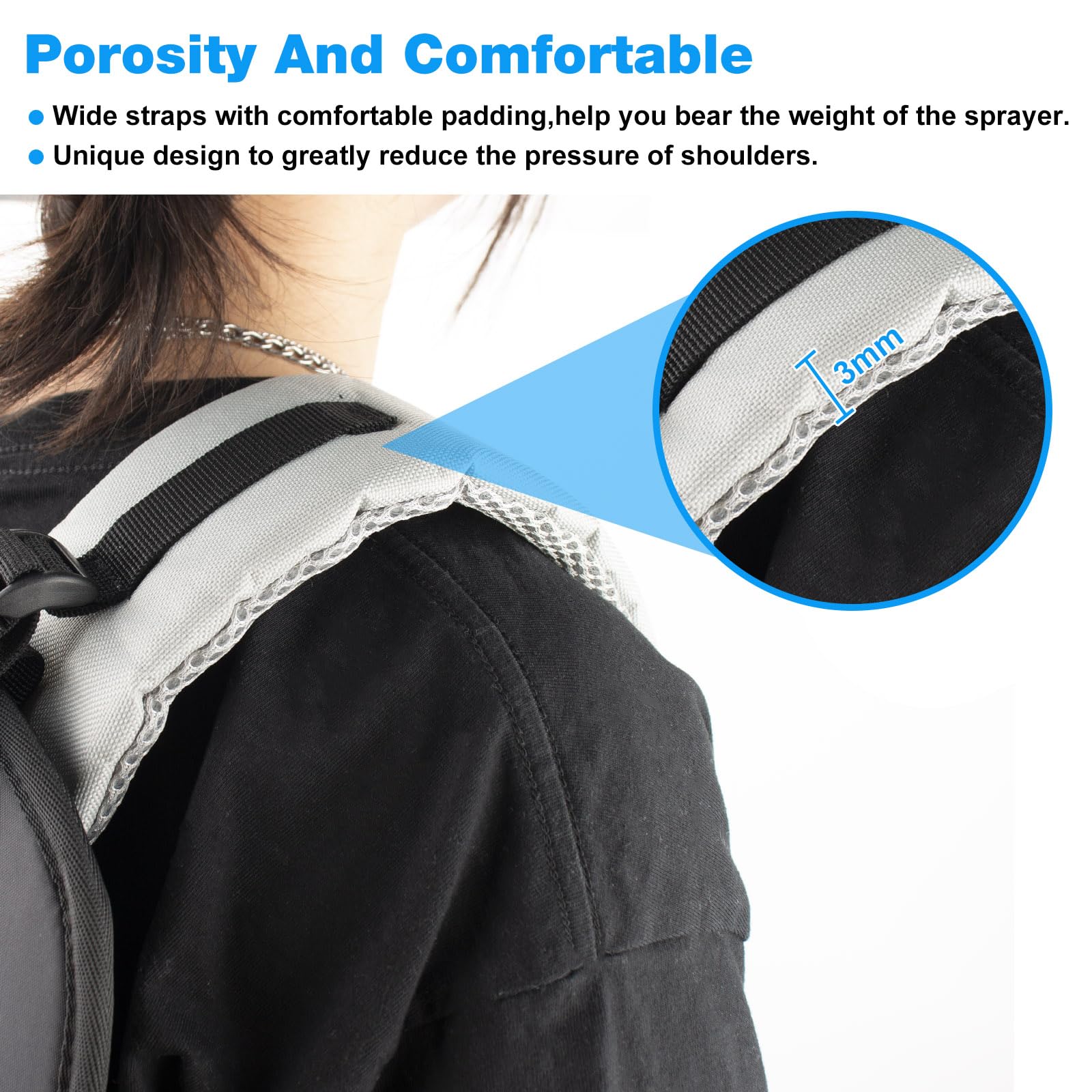 JIOTAR straps mounted on a backpack sprayer demonstrating proper fit
