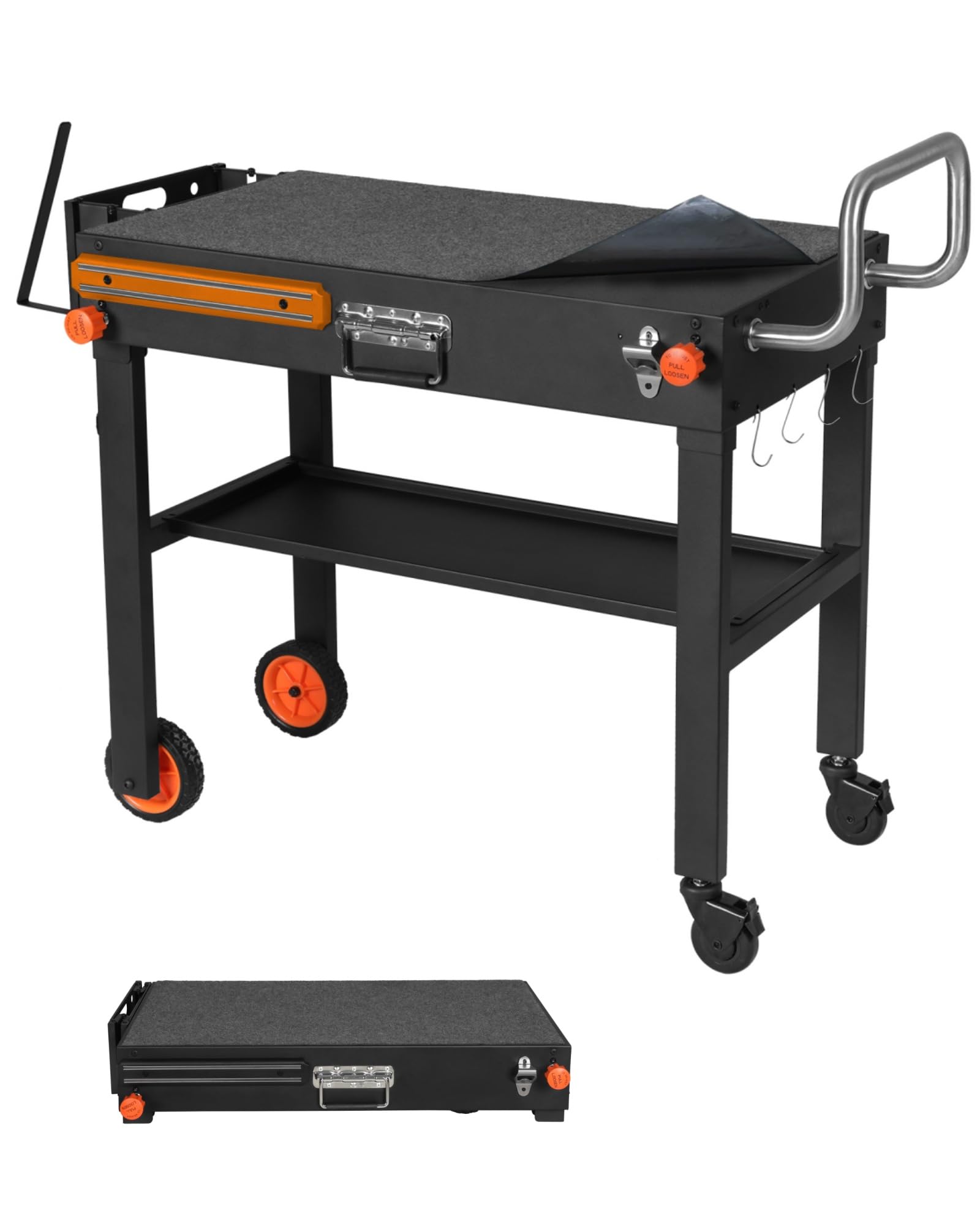 JiRiCHMi front view assembled grill table showing stable platform and rack benefit