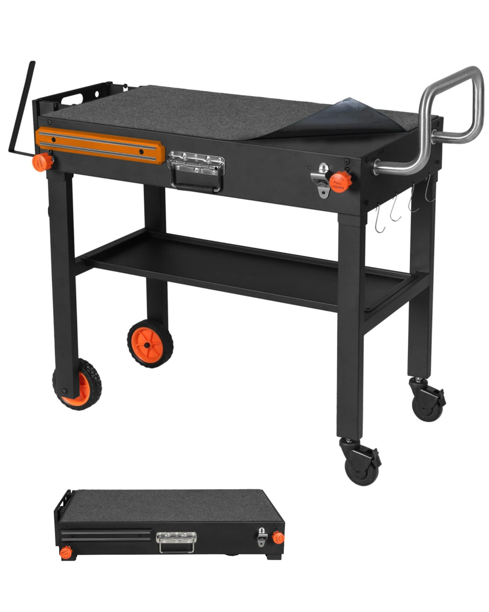 JiRiCHMi front view assembled grill table showing stable platform and rack benefit