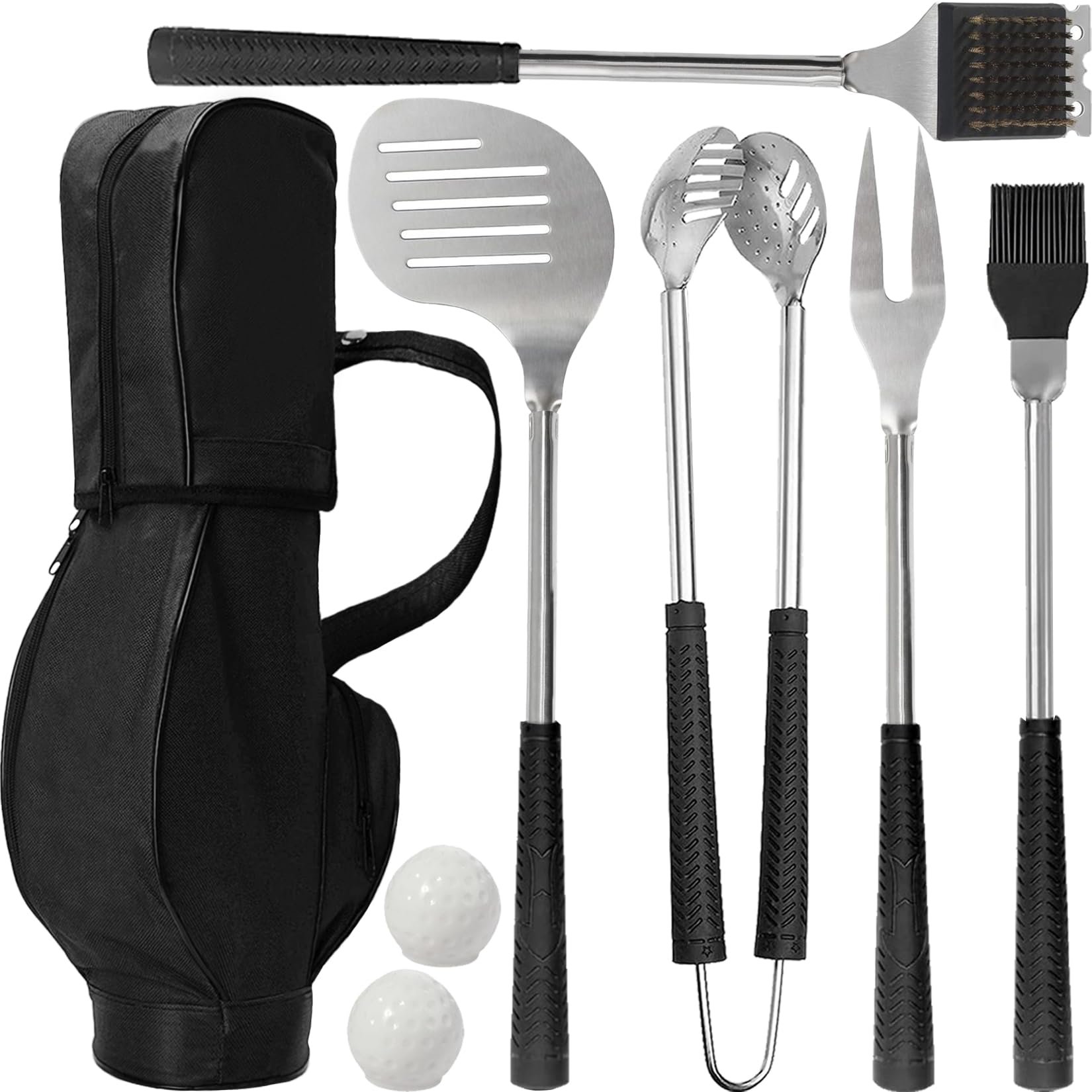 Jishi front packaging showing gift box and full golf-themed grill set benefit gift-ready presentation