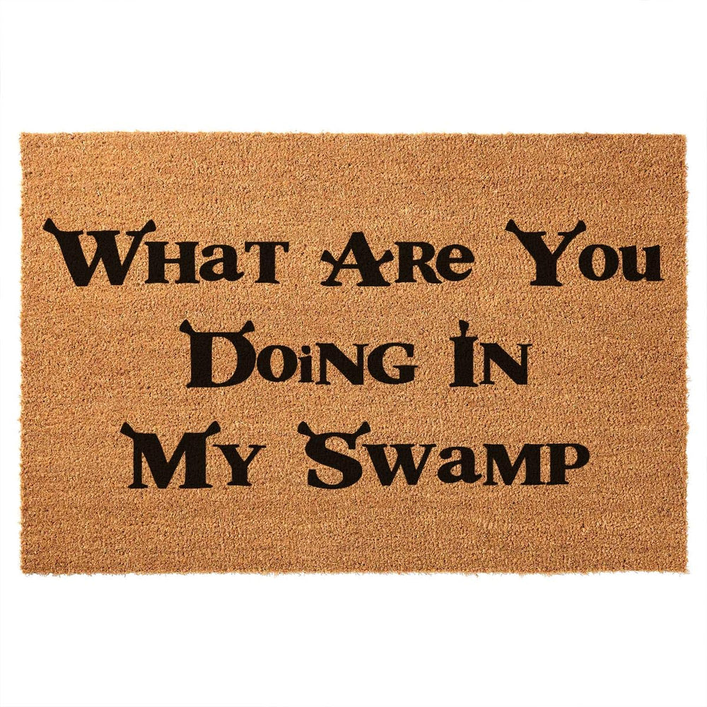 JiXianJu front view of doormat showing welcome swamp design and clear print benefits