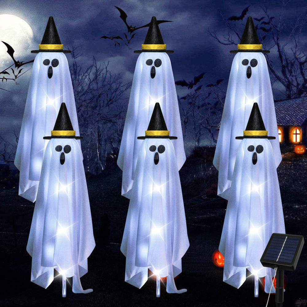 JIXXULVU front view of six ghost lights showing spooky pathway effect and curb appeal
