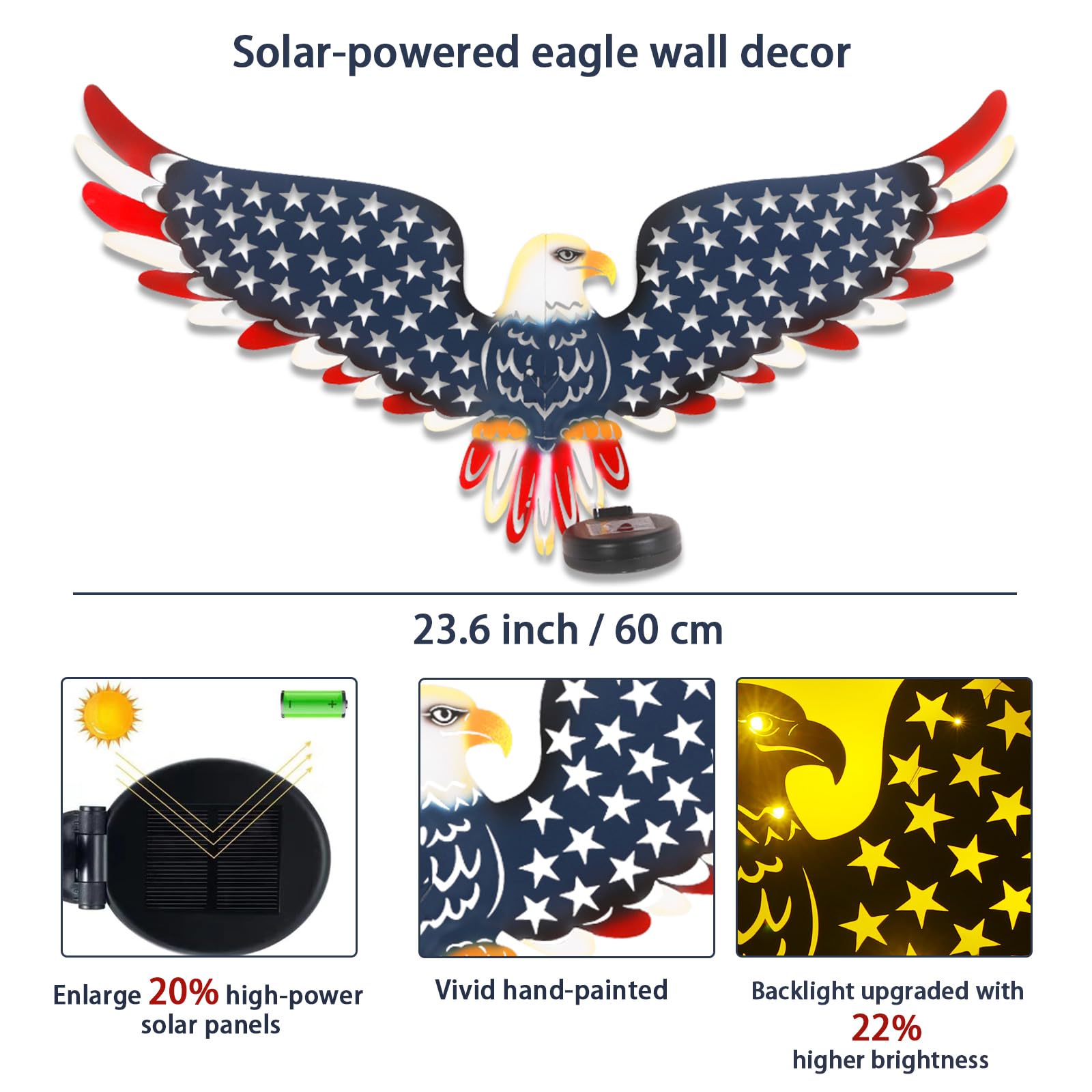 JJALIGHTS eagle at night with wings illuminated providing warm ambient light