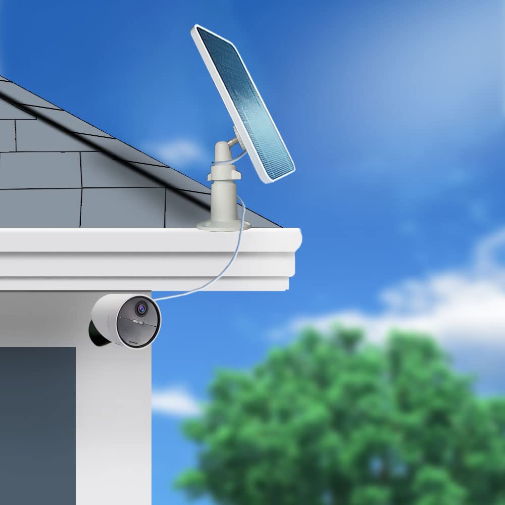 JJMASEE side-by-side with SimpliSafe camera for scale showing compact footprint and space-saving install