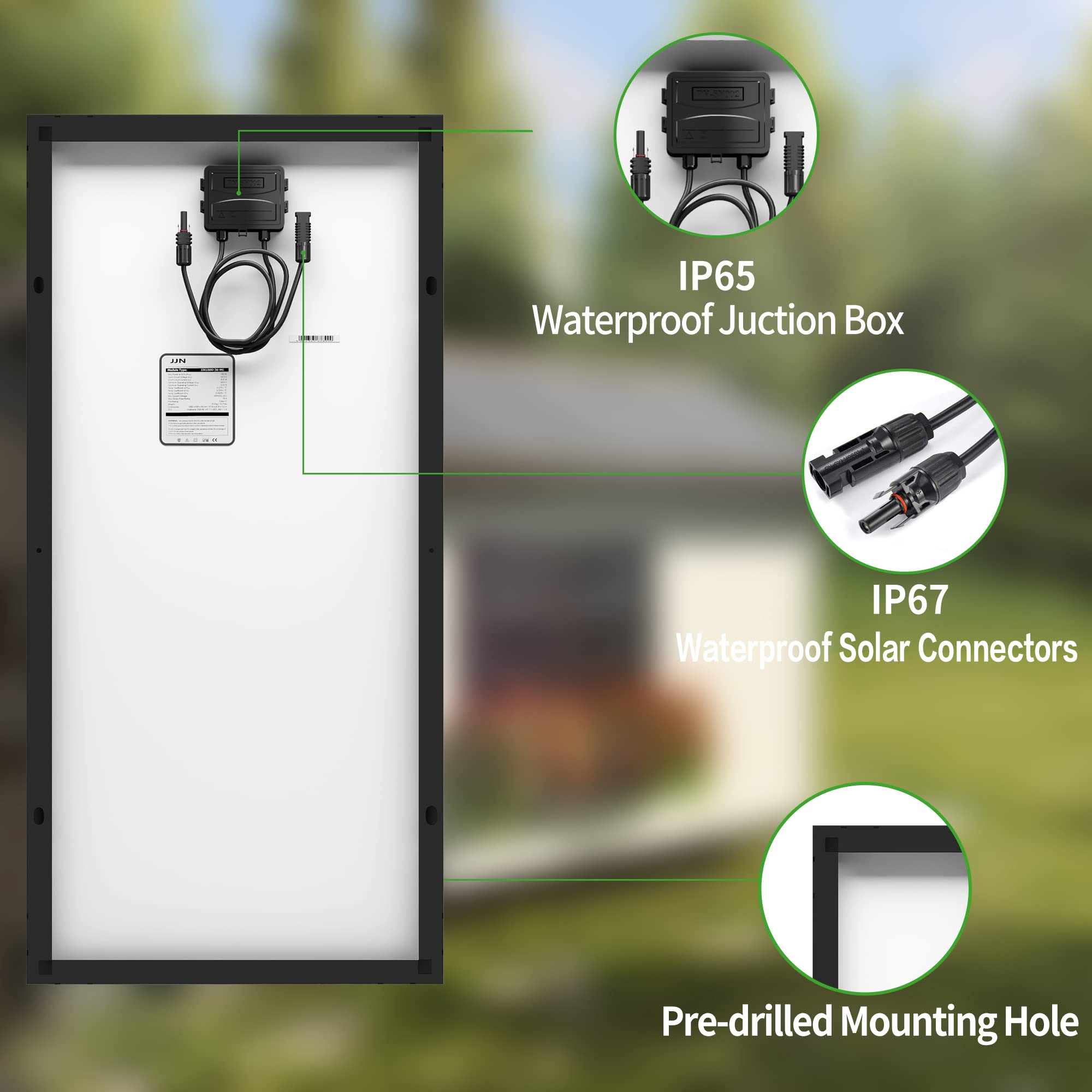 JJN aluminum frame with pre-drilled mounting holes highlighting easy installation and secure attachment