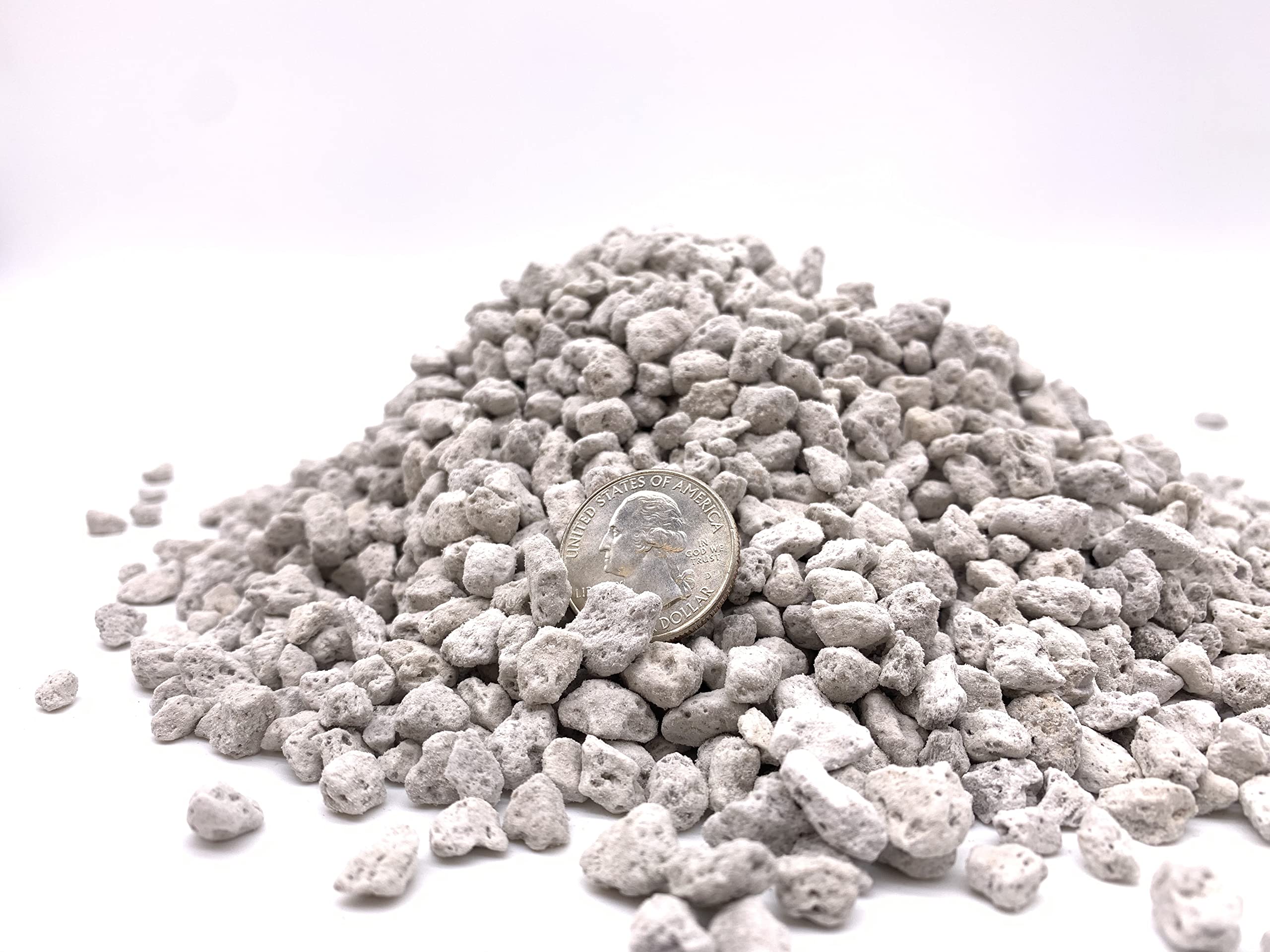 JK Global Imports pumice close-up granules showing 1/4 inch texture and improved drainage benefit