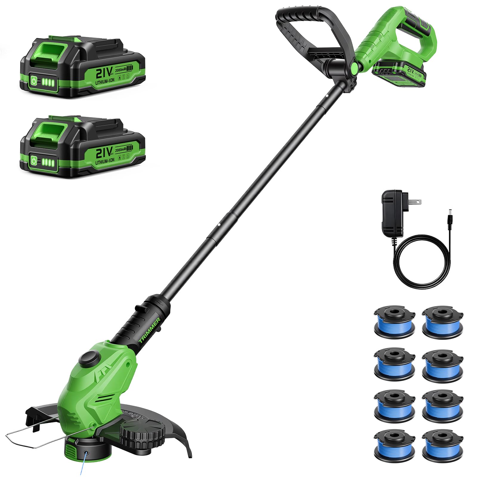 JKLARI front view of weed wacker showing full tool and guard, clear yard control