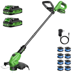 JKLARI front view of weed wacker showing full tool and guard, clear yard control