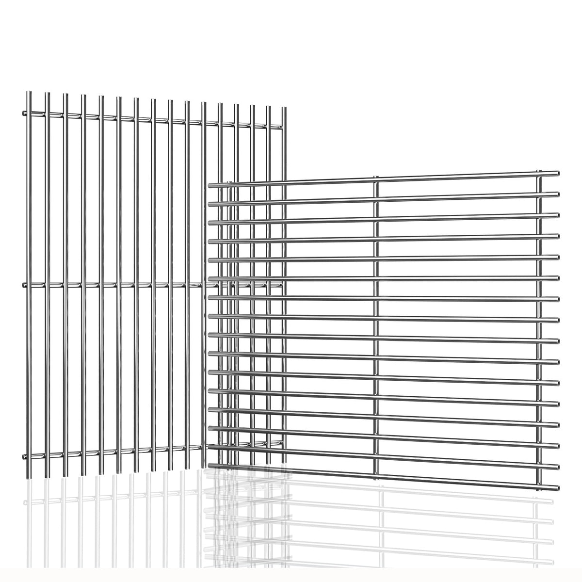 jkxoo front view of two stainless steel grates showing full replacement surface and durability
