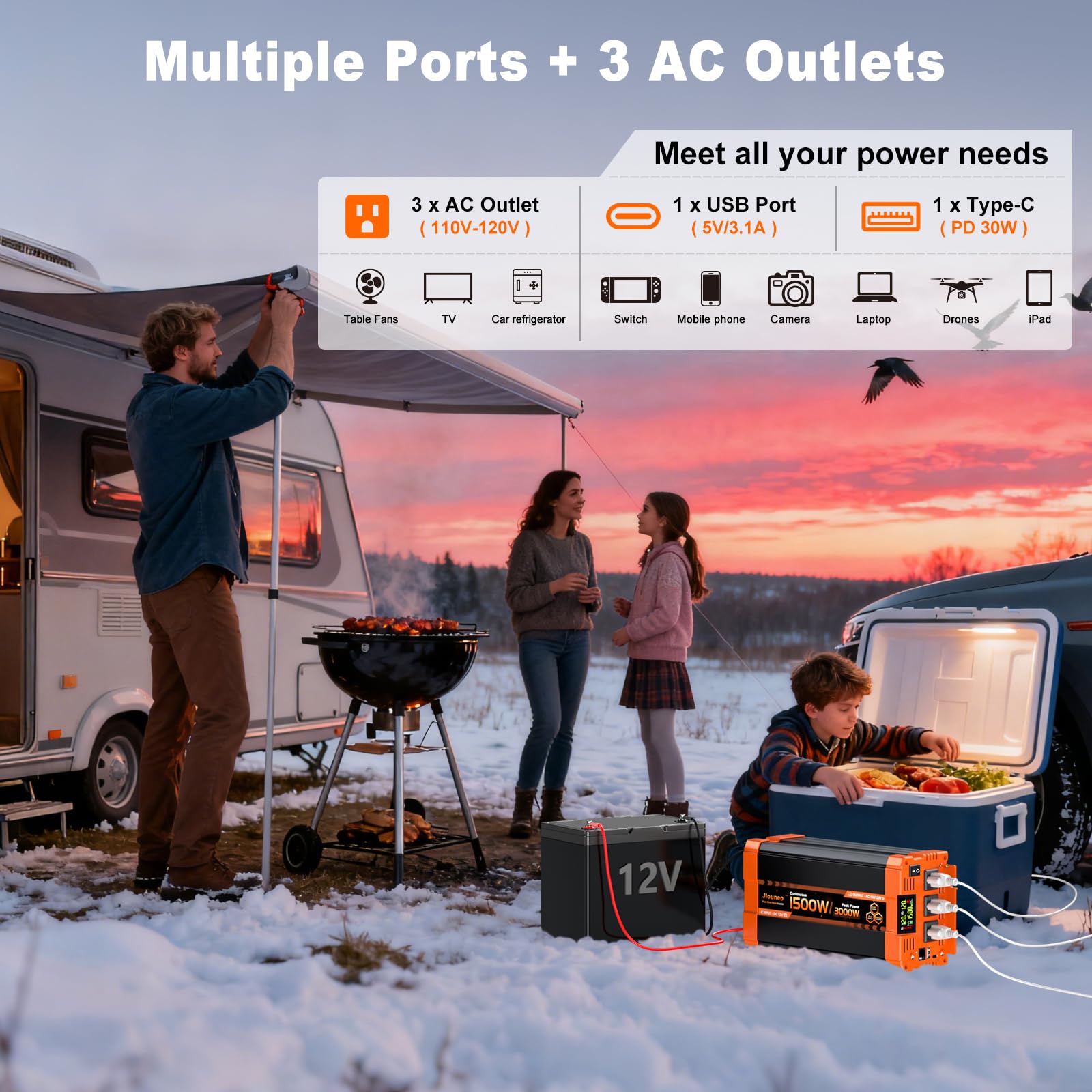 Jlouneo three AC outlets plus USB-A and USB-C for flexible charging