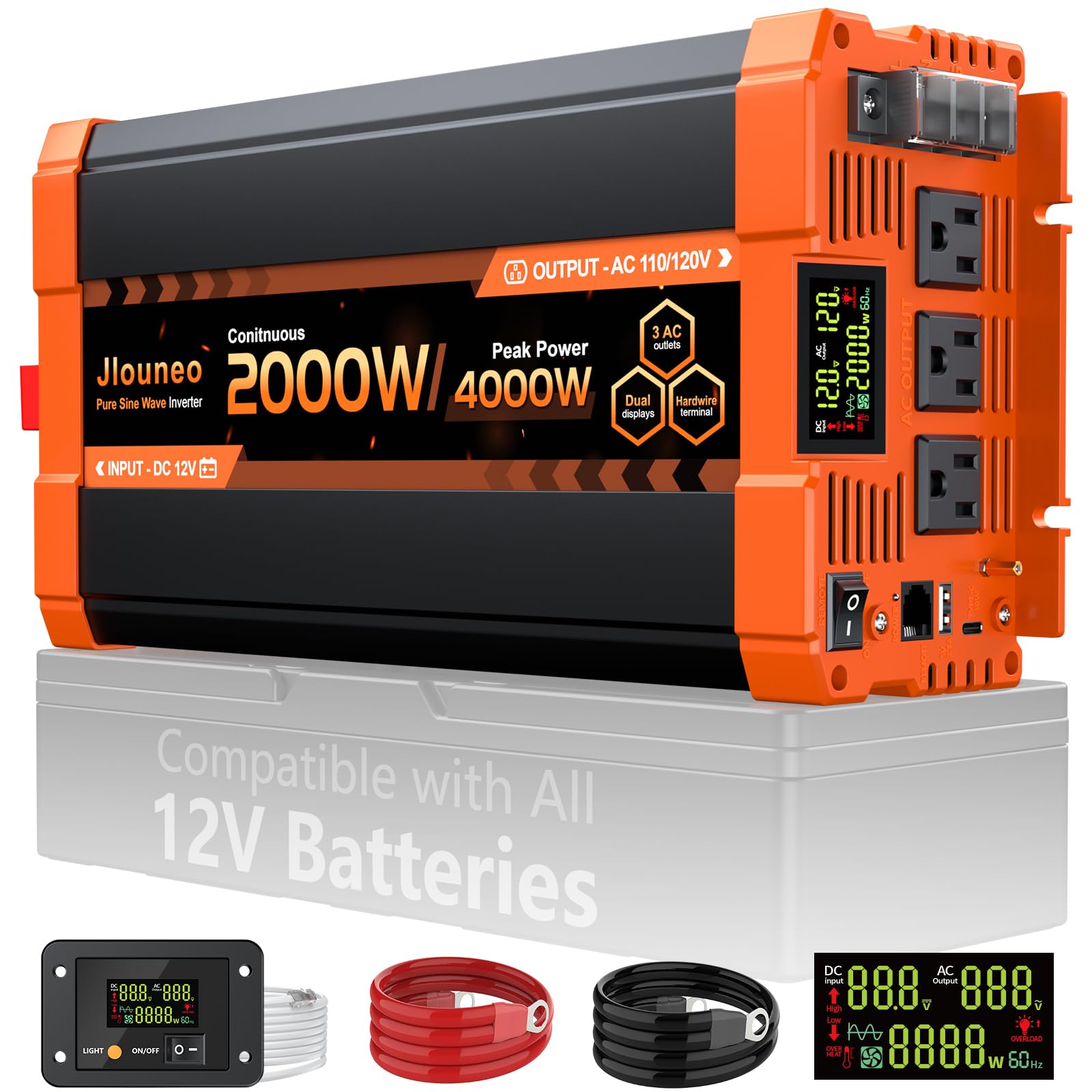 Jlouneo inverter front panel showing displays and controls for easy monitoring