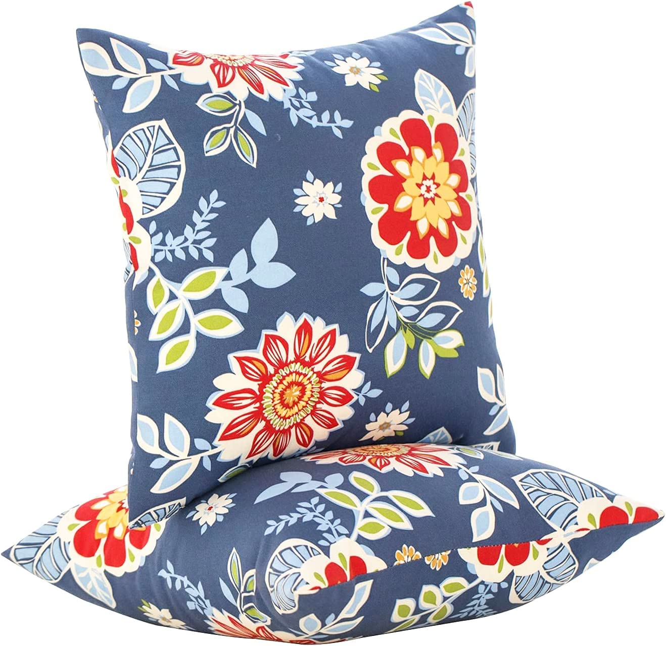 JMGBird front view of 18x18 floral pillows showing vibrant colors and outdoor appeal