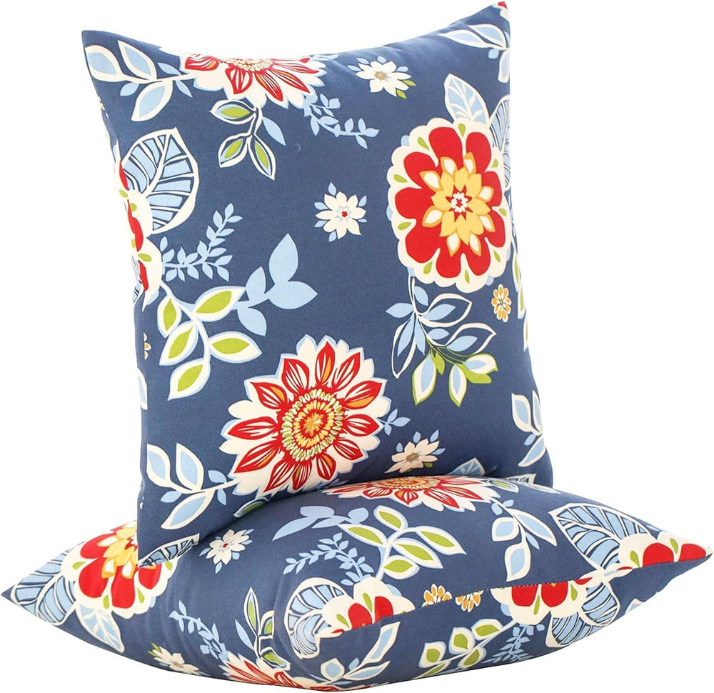 JMGBird front view of 18x18 floral pillows showing vibrant colors and outdoor appeal