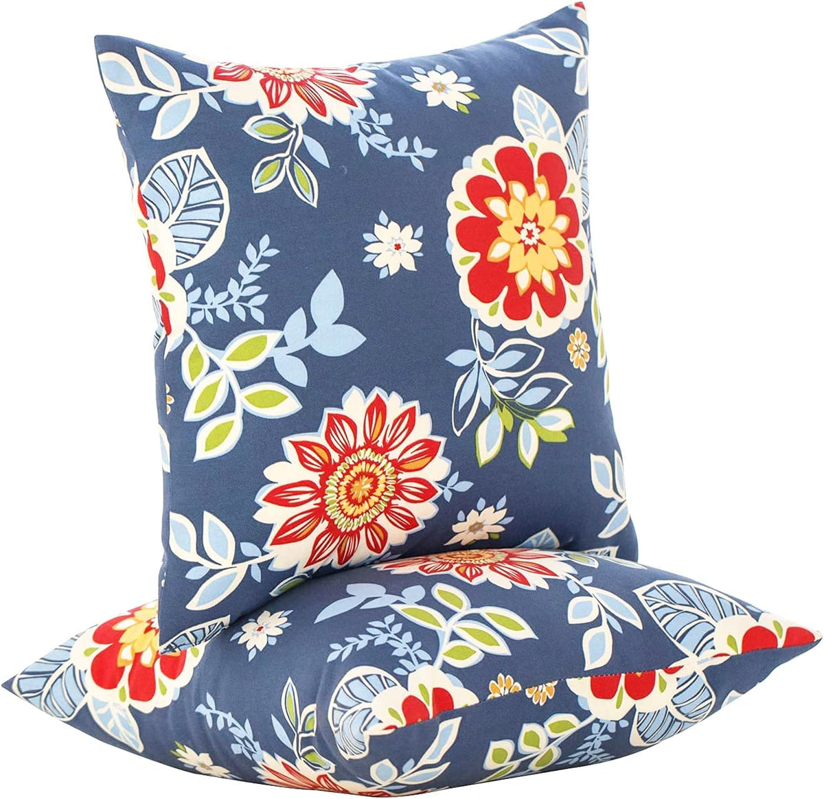 JMGBird front view of 18x18 floral pillows showing vibrant colors and outdoor appeal