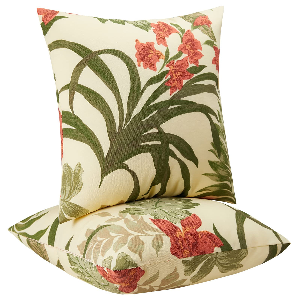 JMGBird front view of yellow pillows showing bright red floral design and curb appeal