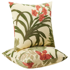 JMGBird front view of yellow pillows showing bright red floral design and curb appeal