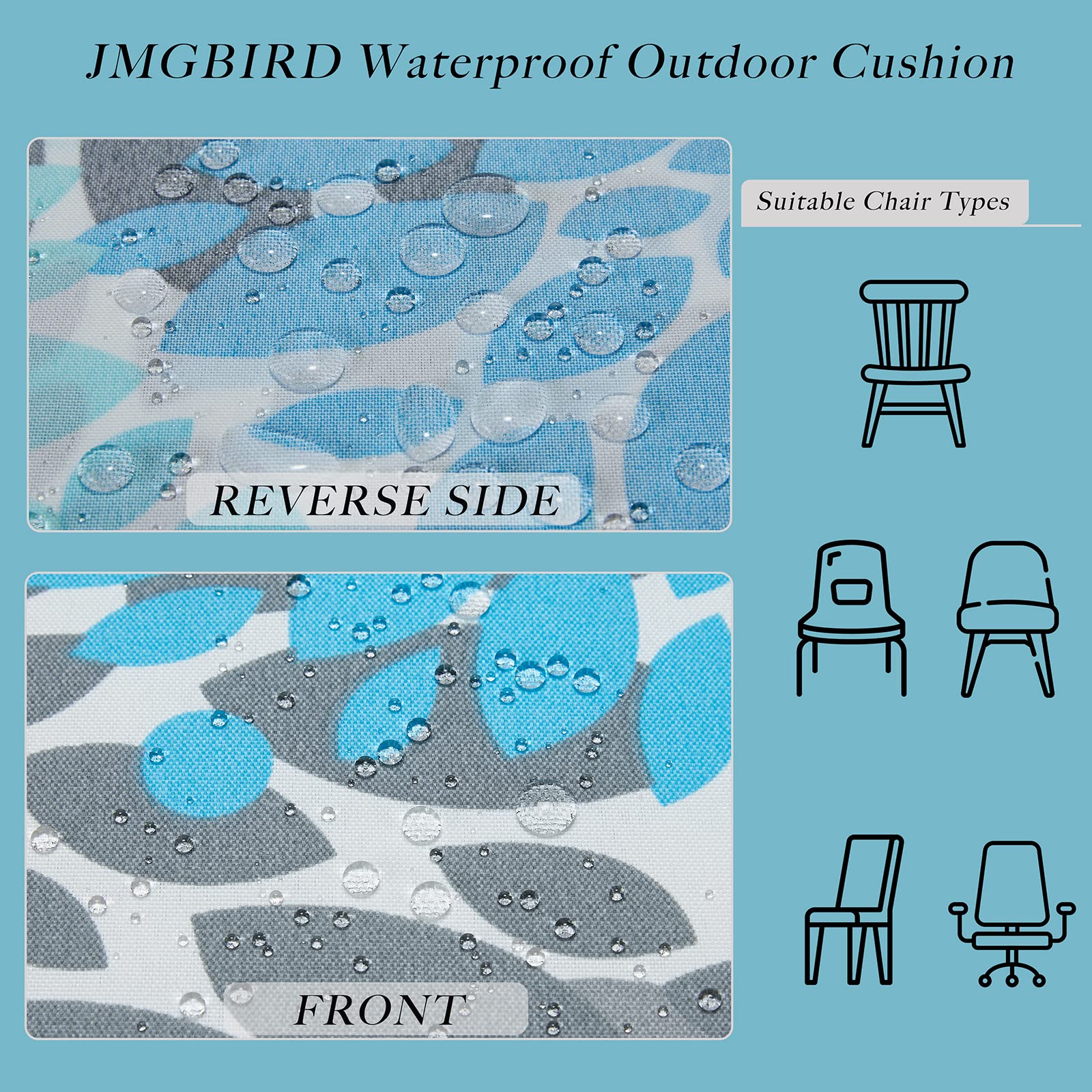 JMGBird cushion on dining chair staged to demonstrate added comfort and color