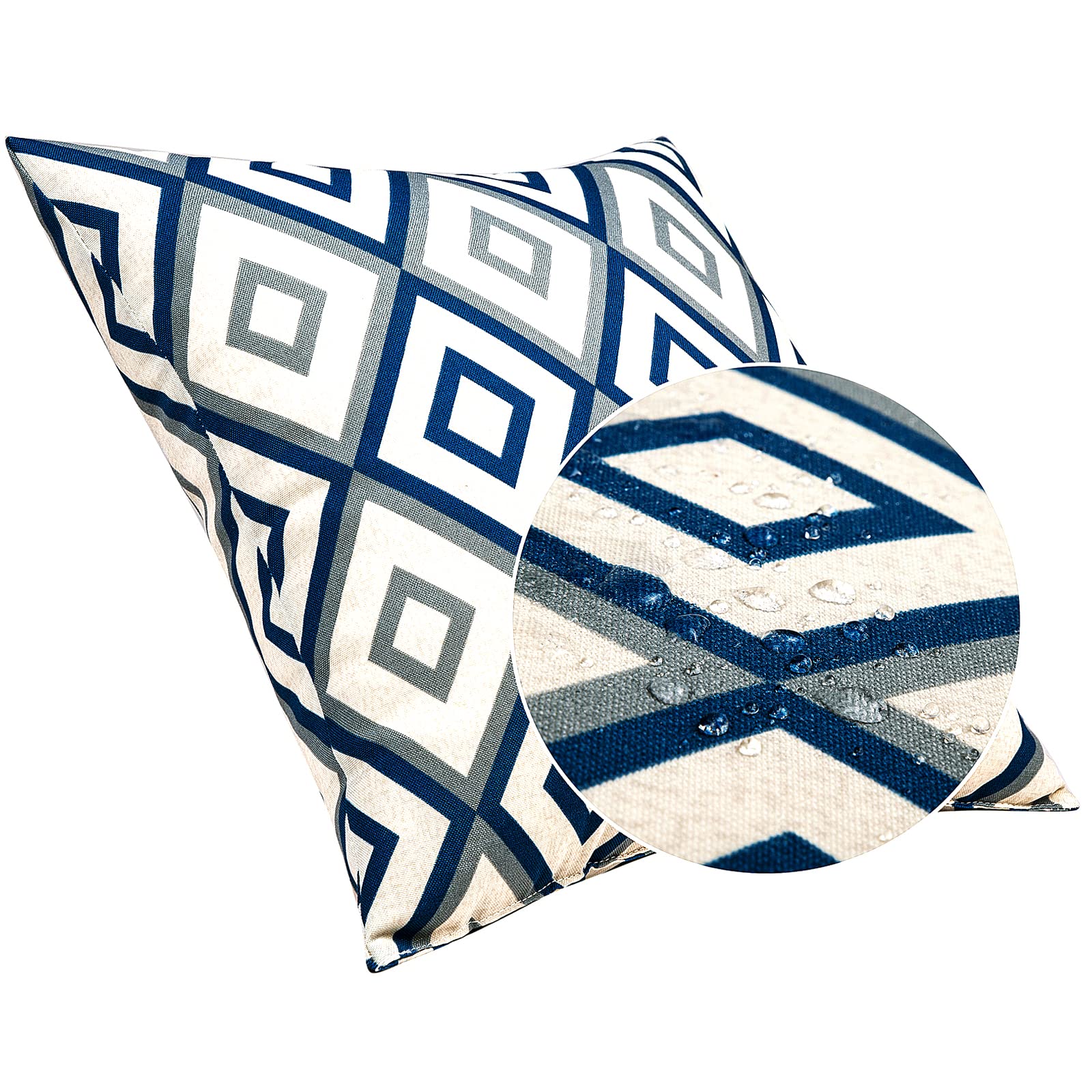 JMGBird pillows styled on a patio sofa showing outdoor-ready decor benefit
