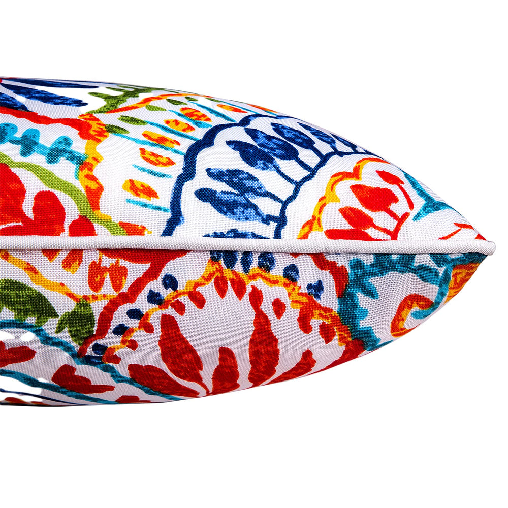 JMGBird pillows on garden bench illustrating outdoor lifestyle appeal