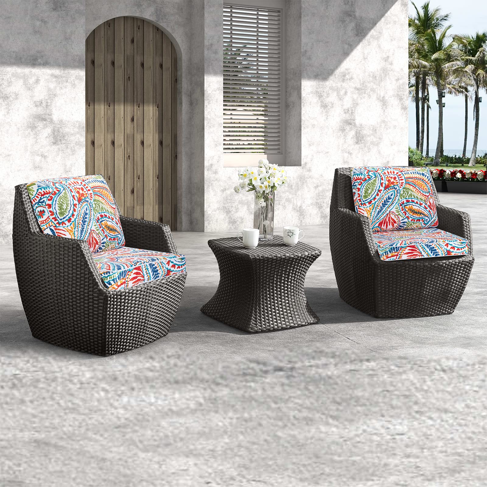 JMGBird cushion on chair showing 22x22 size and proper fitting