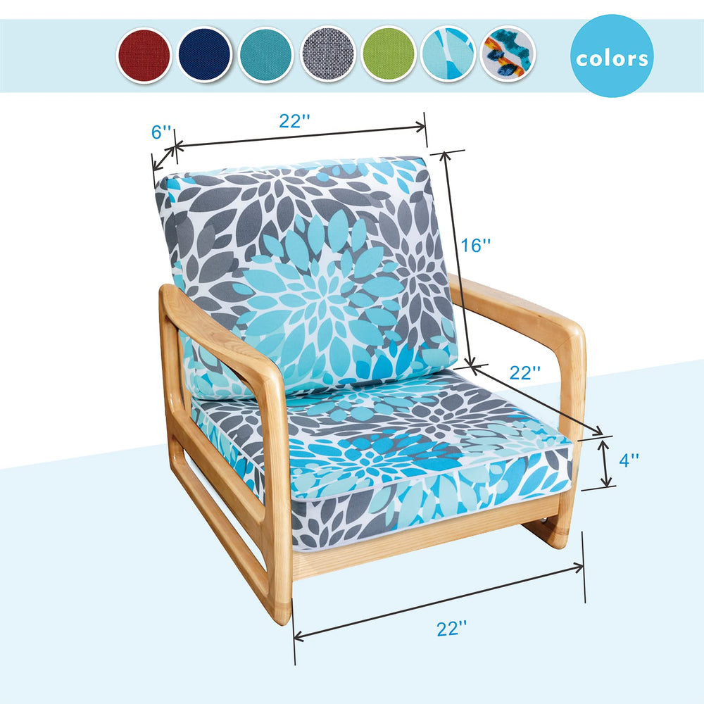 JMGBird cushion beside ruler showing dimensions for easy chair compatibility sizing